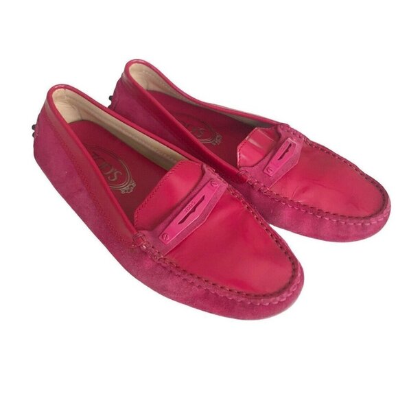 Tods Gommino Pink Magenta Suede Patent Driving Loafers 5.5 - Picture 1 of 11
